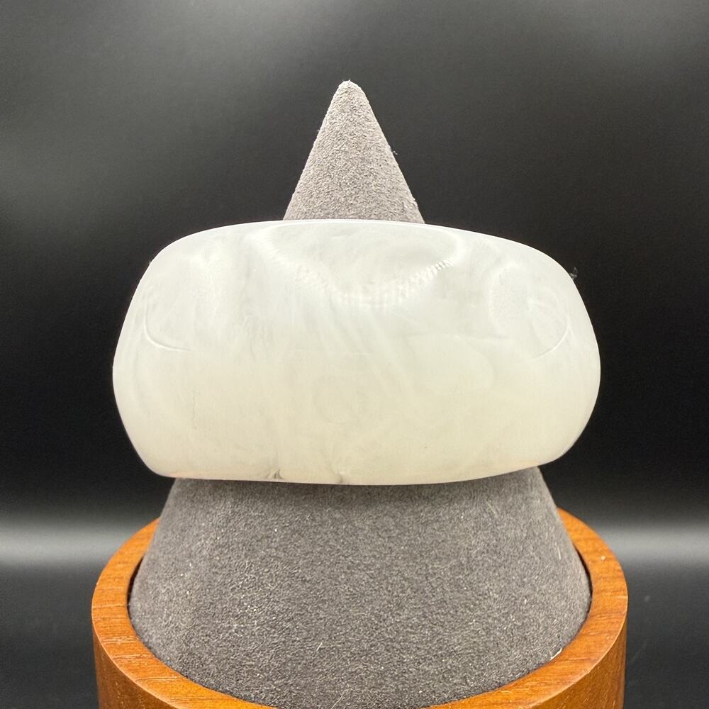 Wide Bangle Bracelet White Swirled Asymmetrical Chunky Thick 8"